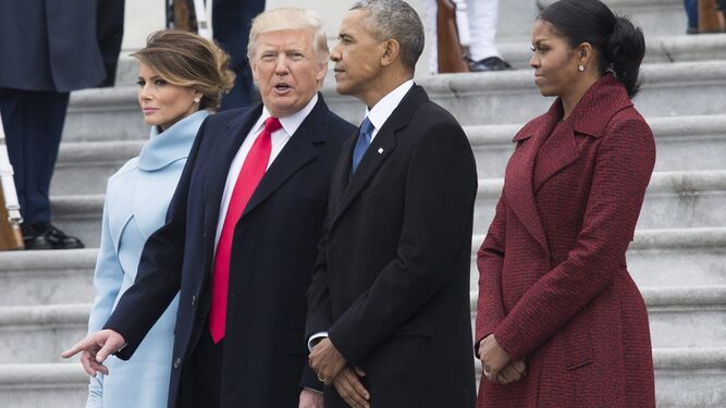 Donald Trump y Melania, junto al anterior presidente de los Estados Unidos, Barack Obama y Michelle