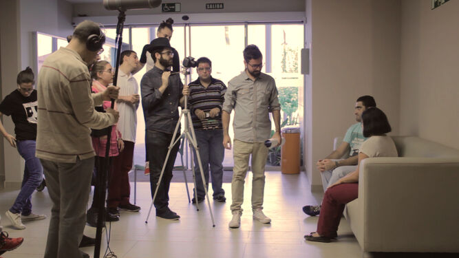Rodaje de uno de los dos cortometrajes producidos en el taller.