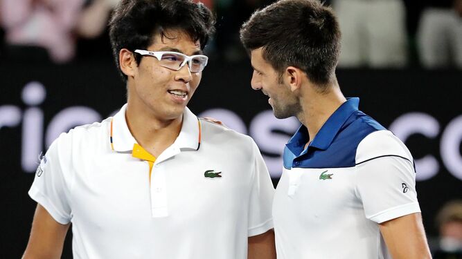 Chung y Djokovic, tras el partido.