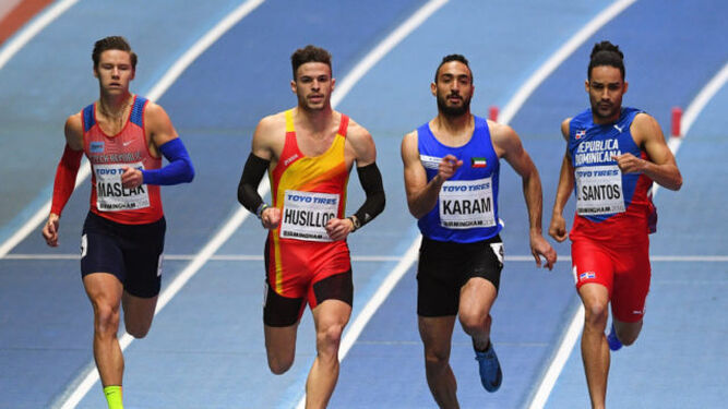 El atleta español Óscar Husillos, durante la final de 400 metros lisos de los Mundiales de Birmingham.