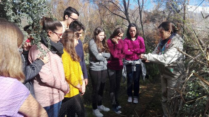 Momento de la visita a Las Albuferas por parte de los alumnos del IES Pablo Ruiz Picasso.