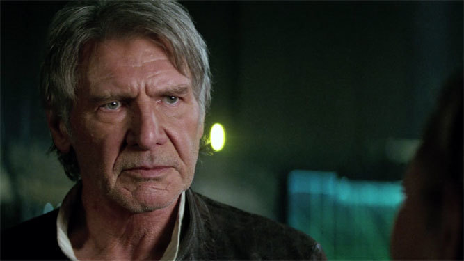 Harrison Ford, interpretando a Han Solo en 'El despertar de la fuerza'.