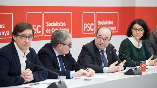 Salvador  Illa, Àngel Ros, Miquel Iceta y Eva Granados, durante la reunión de la comisión ejecutiva del PSC