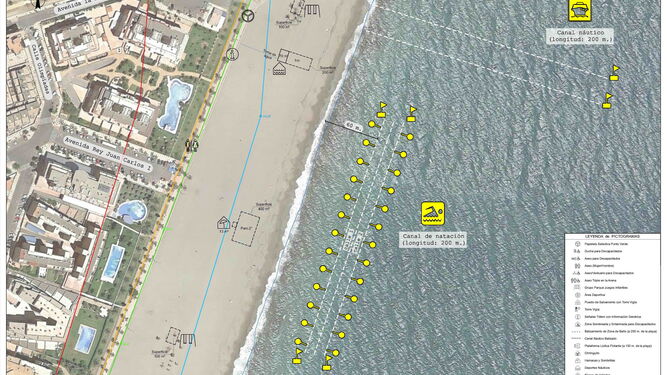 Representación gráfica de la ubicación del nuevo canal de nado en la Playa de La Romanilla