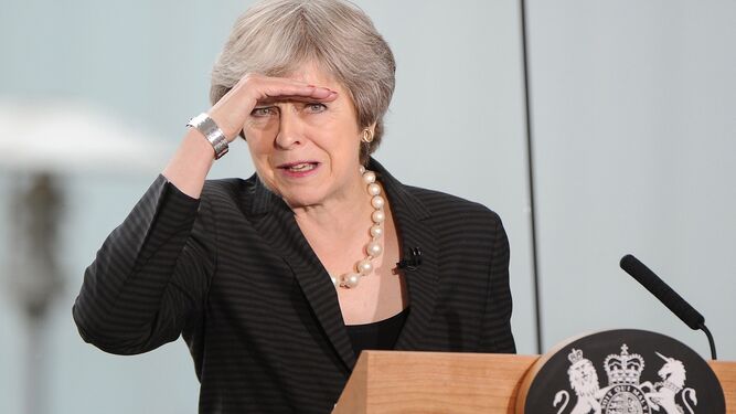 La primera ministra británica, Theresa May, interviene en un acto celebrado en Belfast el pasado viernes.