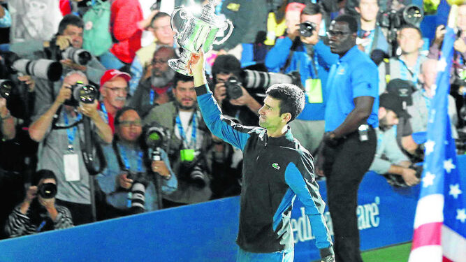 El serbio Novak Djokovic celebra la consecución del US Open.