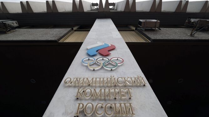 Vista del exterior de la sede del Comité Olímpico de Rusia.