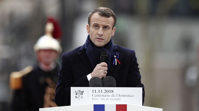 Macron, durante su discurso en la celebración del centenario del fin de la I Guerra Mundial.