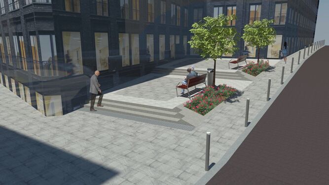 Imagen virtual de la nueva plazoleta a dos alturas que creará el plan de peatonalización