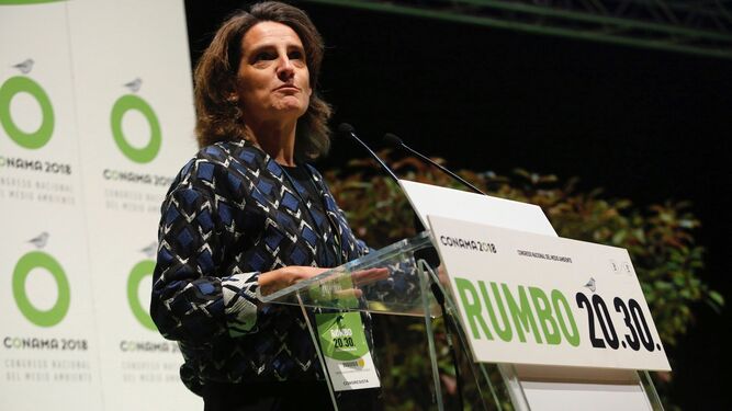 La ministra Teresa Ribera, hoy, en Madrid.