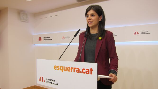 La portavoz de ERC, Marta Vilalta, en rueda de prensa este lunes en Barcelona.