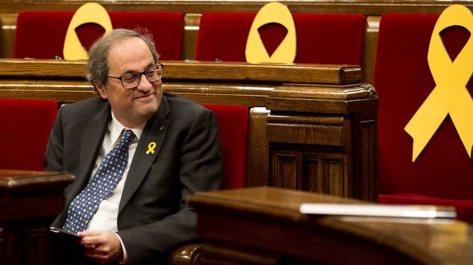 El presidente de la Generalitat, Quim Torra, durante el pleno del Parlament celebrado este martes.