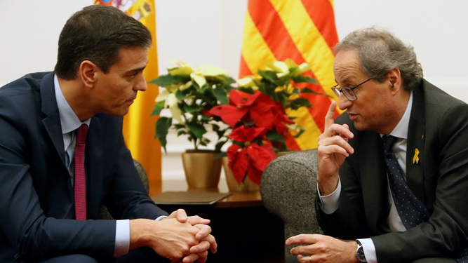 Pedro Sánchez, durante su reciente reunión con el presidente de la Generalitat, Quim Torra.