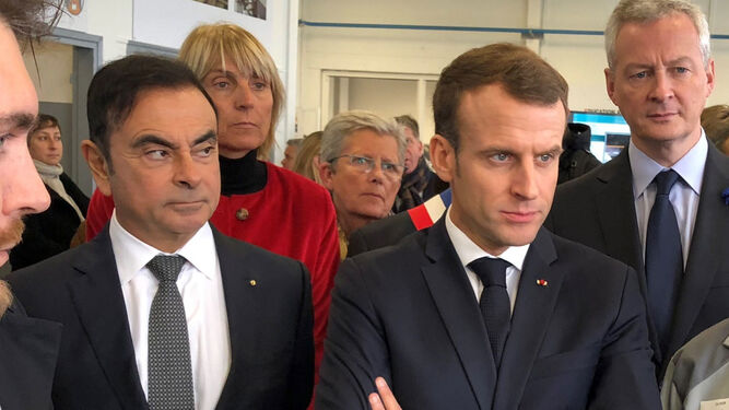 Carlos Ghosn y Emmanuel Macron, en una foto de archivo.