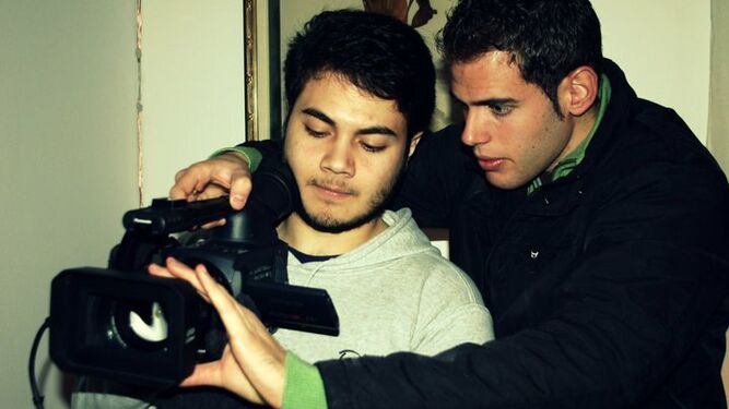 José Simón y Pedro Flores en 2009, durante el rodaje de un cortometraje.