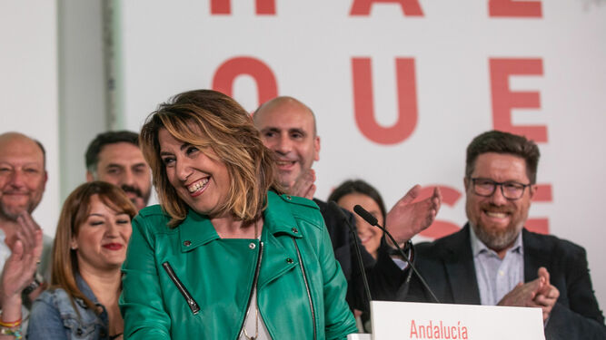 Susana Díaz, en la sede del PSOE andaluz este domingo.