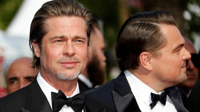 Brad Pitt y Leonardo DiCaprio, en el estreno de la película que protagonizan juntos.