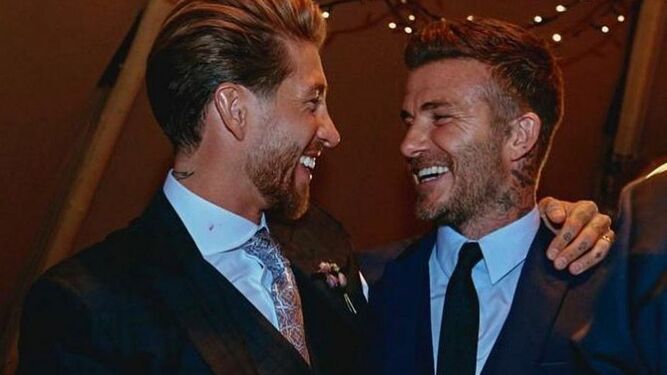 Ramos y Beckham, durante el banquete de bodas del primero en la finca La Alegría SR 4.