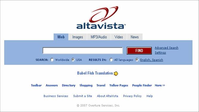 Antiguo portal de Altavista, uno de los motores de búsqueda más importantes antes de la aparición de Google.