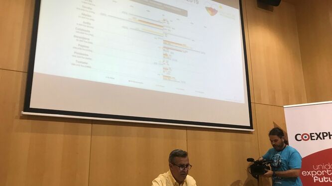 El gerente de Coexphal, Luis Miguel Fernández, ha ofrecido los datos de la campaña 2018-2019 en la sede de la asociación.