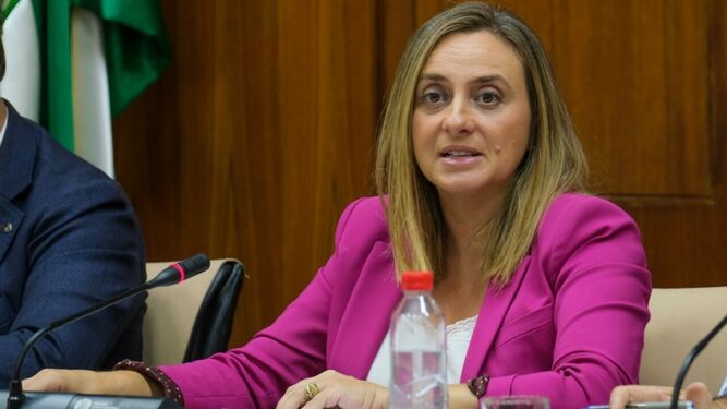 La Consejera de Fomento, Marifrán Carazo, este miércoles, en la comisión del Parlamento andaluz.