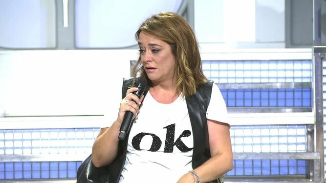 Toñi Moreno, llorando en su programa, 'Mujeres, hombres y viceversa'.