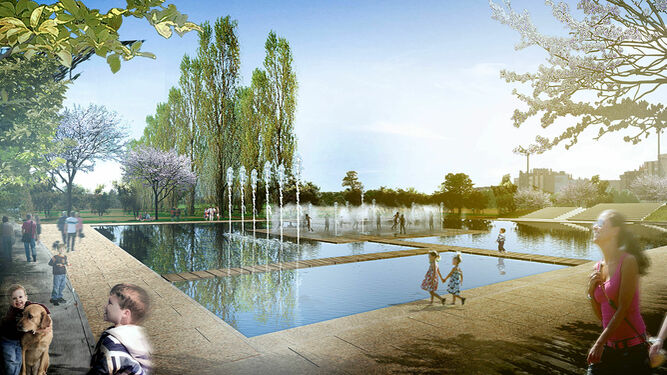 Infografía de la laguna planificada en el proyecto básico del Ayuntamiento para la segunda fase del parque de Las Familias.