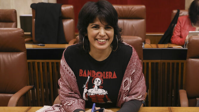 La portavoz de Adelante, Teresa Rodríguez, este miércoles en el Parlamento.