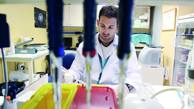 Un investigador trabaja en el laboratorio de un hospital.
