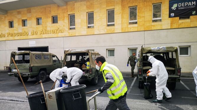 La Legión realiza trabajos de descontaminación en el Puerto de Almería