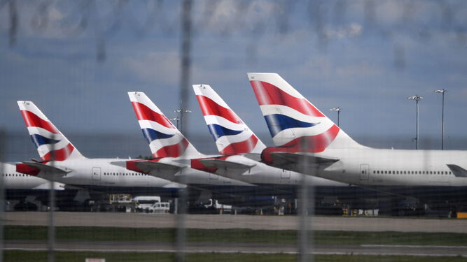 Aviones de British Airways en tierra en el aeropuerto de Heathrow, en Londres.