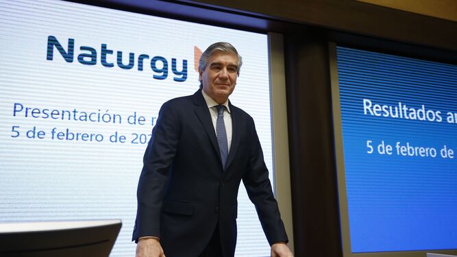 El presidente ejecutivo de Naturgy , Francisco Reynés, presentando los resultados de la compañía en febrero