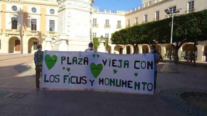 Pancarta verde en la Plaza Vieja
