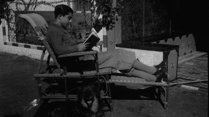 En la finca de Tarazonilla (Carmona) con el perro Chuli de 'Los años irreparables'.
