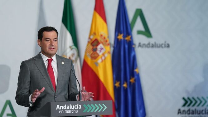 El presidente de la Junta de Andalucía, Juanma Moreno, en una comparecencia reciente