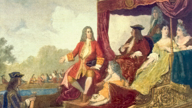 Haendel con el rey Jorge I sobre el Támesis en 1717 (óleo de Édouard Hamman).
