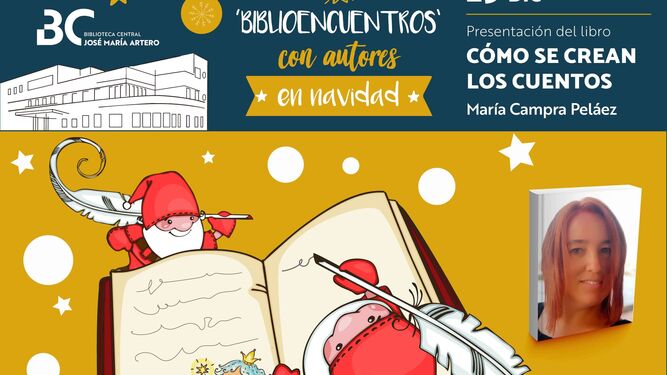 Cartel anunciador con María Campra en los ‘Biblioencuentros con autores en Navidad’.