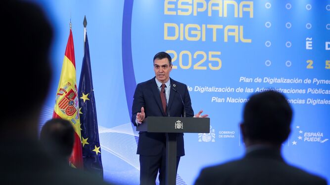 Pedro Sánchez, durante la presentación de los planes de digitalización.