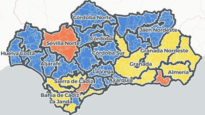 En azul, las zonas que pasan a fase 2.