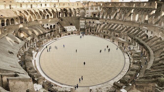 Recreación virtual de cómo quedará el Coliseo romano tras la intervención.