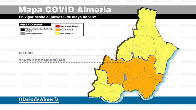 Mapa COVID Almería en vigor desde el jueves 6 de mayo.