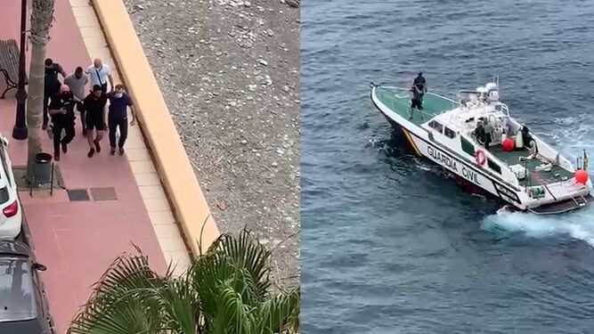 Tres detenidos tras una persecución marítima de la narcolancha y a pie por las calles de Adra tras el desembarco