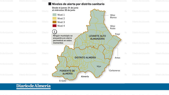 Mapa COVID Almería en vigor desde el jueves 24 de junio.