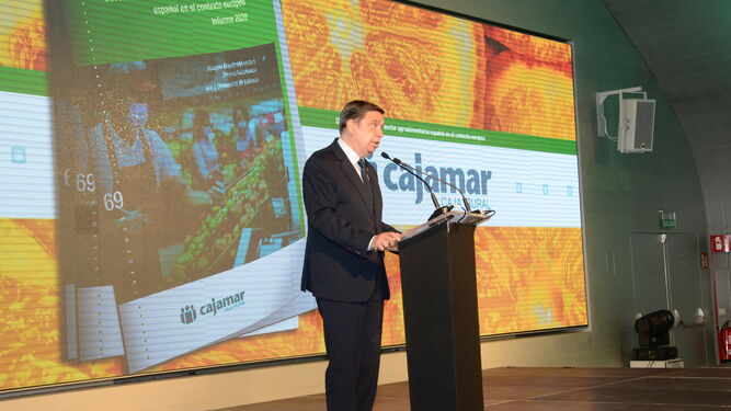 El ministro Luis Planas en la presentación del 0bservatorio del sector agroalimentario español. Informe 2020 de Cajamar