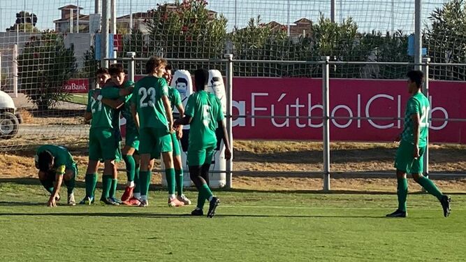 Lo juveniles de la UDA celebrando un gol en Sevilla.