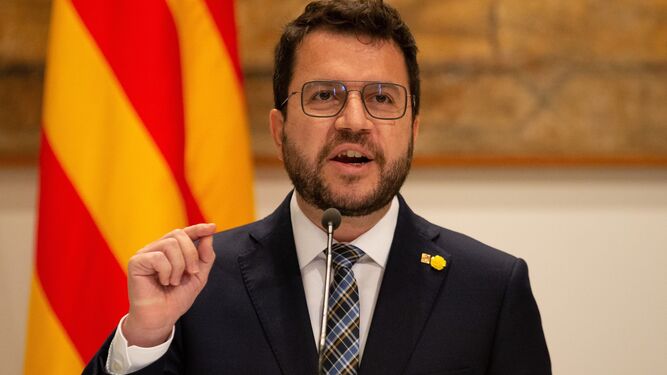 El presidente de la Generalitat, Pere Aragonès, en una comparecencia ante la prensa este jueves.