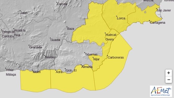 Aemet amplía el aviso amarillo por lluvias en el norte de Almería hasta el miércoles por la tarde