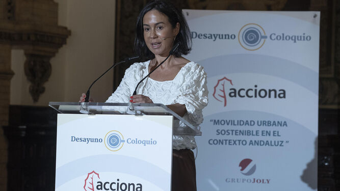 Isabel Pardo de Vera Posada, secretaria de Estado de Transportes, Movilidad y Agenda Urbana en su intervención en la Jornada sobre movilidad organizada por Acciona y el Grupo Joly.