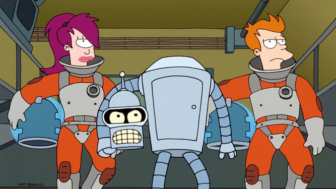Los protagonistas de 'Futurama': Leelah, Bender y Fry
