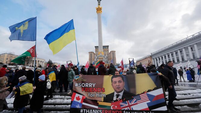 Manifestación en Kiev para agradecer el apoyo de la comunidad internacional a Ucrania
